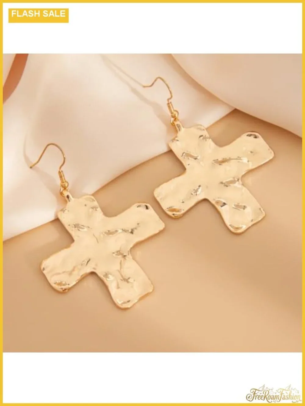 Chunky Hammered Cross Drop Dangle Earrings Women Statement Western